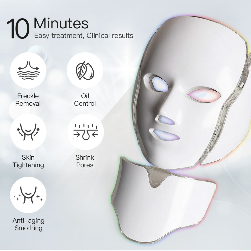 2024 anti aging 7 color light therapy face led mask with neck